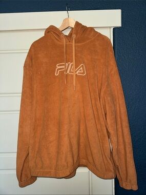 FILA Men's Plush Hooded Pullover in Rust